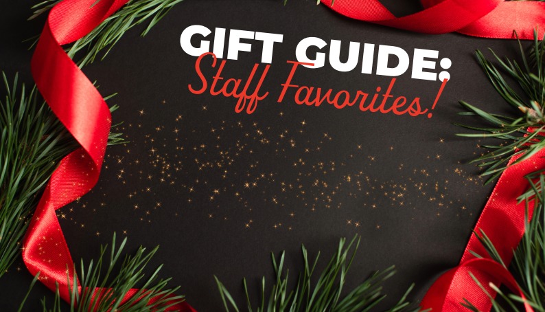 Words Gift Guide with a red ribbon bow