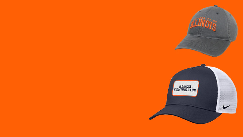 picture of two navy Illinois baseball caps