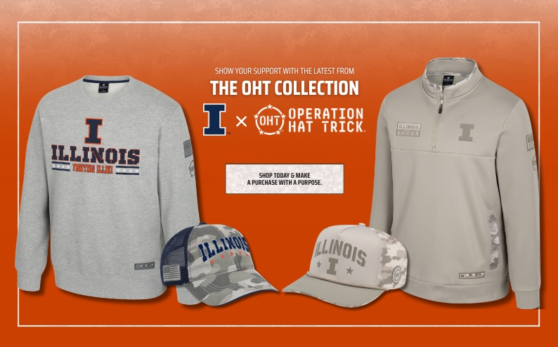 picture of 2 Colosseum Illinois military shirts and 2 camoflauge hats