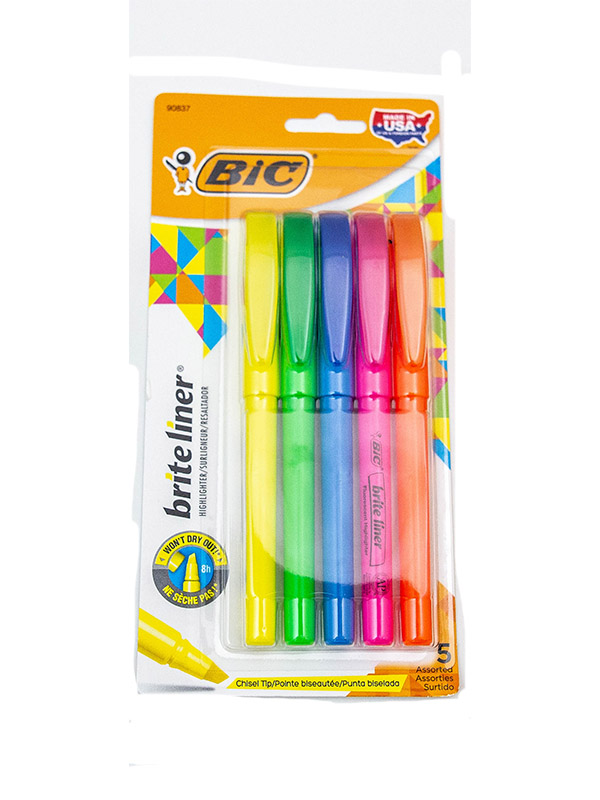Highlighter Brite Liner Pen Style 5/Ct Asst Colors (SKU 119559794000045)