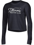 Champion® Long sleeve "FIGHTING ILLINI" boyfriend crop T-shirt. Black. 100% Cotton.