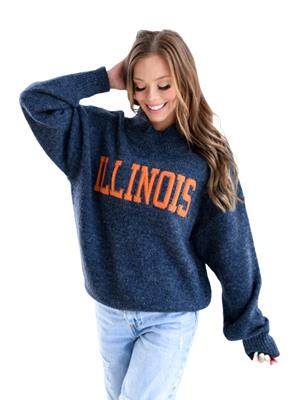 Image of ILLINOIS VARSITY KNIT SWEATER -  navy