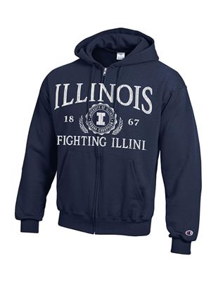 Image of ILLINOIS SEAL POWERBLEND FULL ZIP HOODIE -  navy