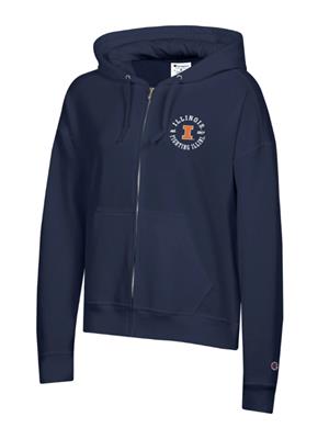 Image of ILLINOIS WOMEN BLOCK I PB FLEECE FULL ZIP HOODIE -  navy