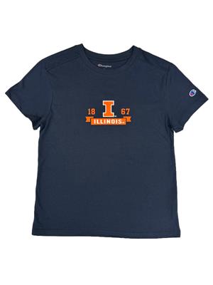 Image of ILLINOIS 1867 BLOCK I WOMENS CORE TEE SHIRT -  navy