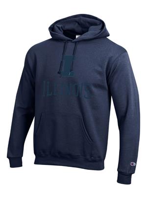 Image of ILLINOIS BLOCK I EMBROIDERED POWERBLEND FLEECE HOODIE -  navy