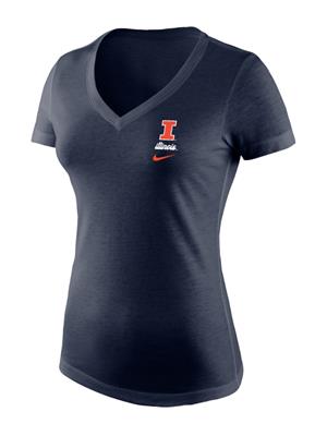 Image of ILLINOIS WOMENS NIKE V-NECK TRI BLEND T-SHIRT - navy (SKU: 1592960013000107) Image of ILLINOIS WOMENS NIKE V-NECK TRI BLEND T-SHIRT - navy