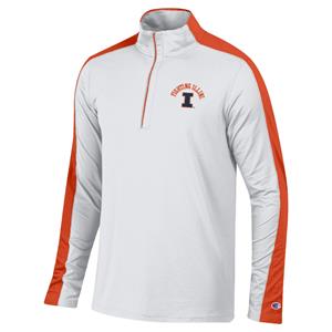 Image of ILLINOIS BLOCK I FIGHTING ILLINI COLORBLOCKED 1/4 ZIP -  whiteorange
