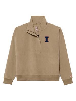 Image of ILLINOIS BLOCK I WOMENS 1/4 ZIP SWEATSHIRT -  khaki