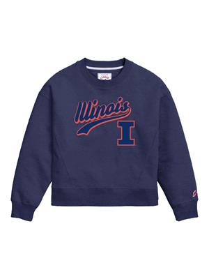 Image of ILLINOIS CURSIVE WOMENS BOXY CREWNECK SWEATSHIRT -  navy