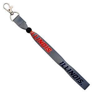 ILLINOIS WORDMARK REPEATING SATIN WRISTLET LANYARD -  grey