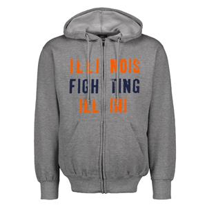 Image of ILLINOIS FIGHTING ILLINI FULL ZIP HOODED SWEATSHIRT -  graphite