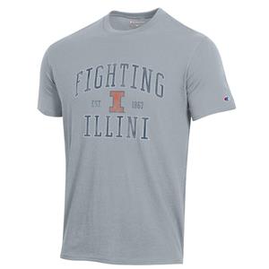 ILLINOIS FIGHTING ILLINI BLOCK I EST 1867 S/S T-SHIRT -  steel