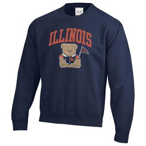 Image of ILLINOIS TEDDY BEAR BIG COTTON CREWNECK SWEATSHIRT - navy (SKU: 159935024000046) Image of ILLINOIS TEDDY BEAR BIG COTTON CREWNECK SWEATSHIRT - navy