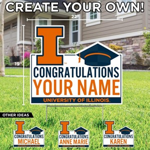 (DROPSHIP) Illinois Block I Graduation Cap Custom Yard Sign - main view